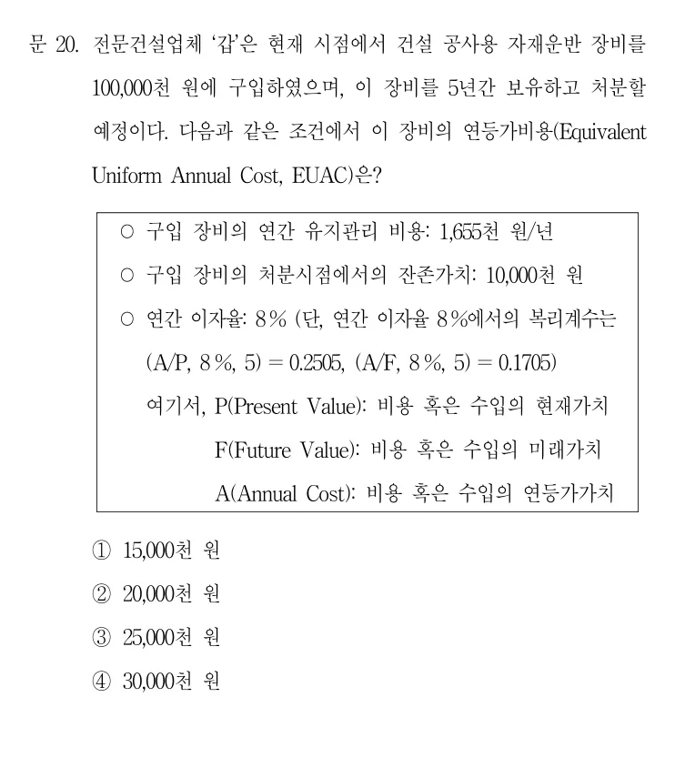 2019 국가직 7급 건축시공학 20번 실제 문제