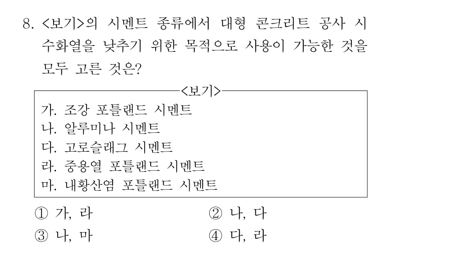 2019 서울시 7급 건축시공학 8번 실제 문제
