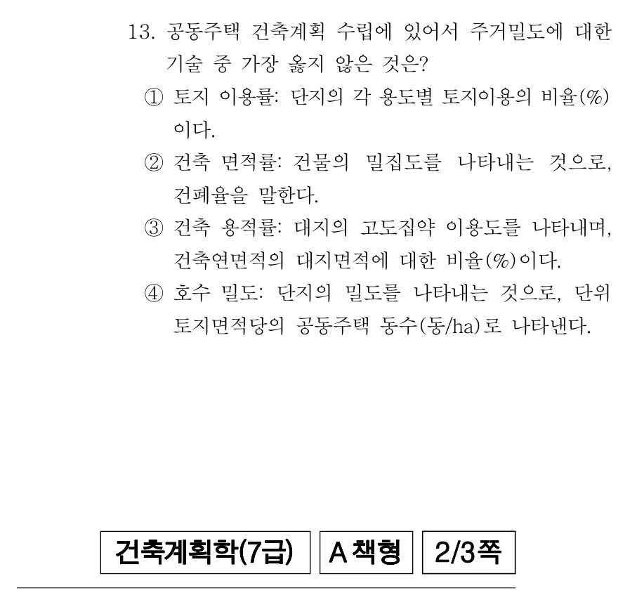 2019 서울시 7급 건축계획학 (2월) 13번 실제 문제