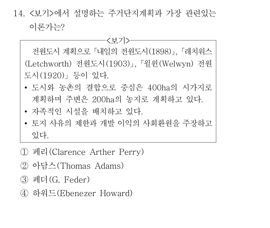 2019 서울시 7급 건축계획학 (2월) 14번 실제 문제