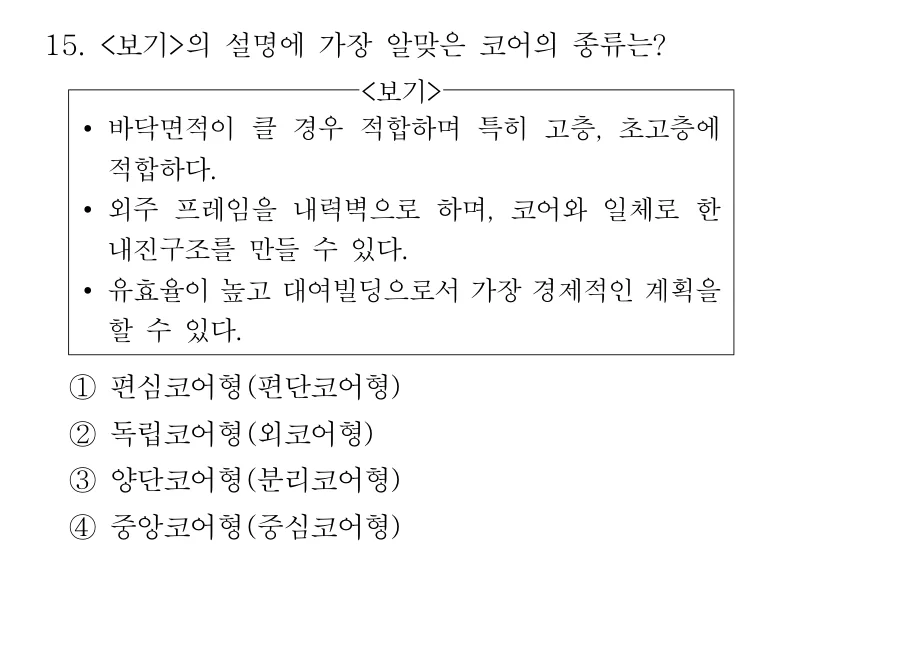 2019 서울시 7급 건축계획학 (2월) 15번 실제 문제