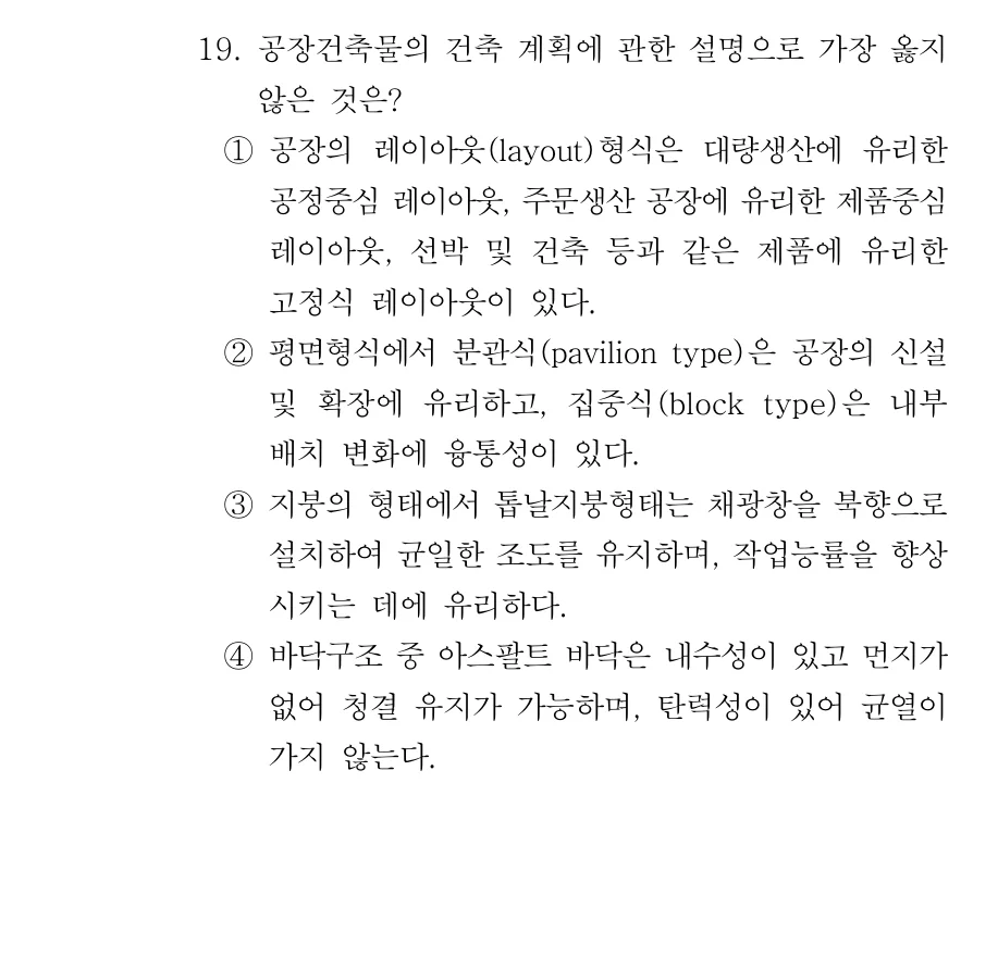 2019 서울시 7급 건축계획학 (2월) 19번 실제 문제