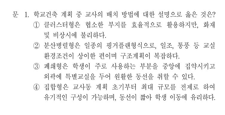 2020 국가직 7급 건축계획학 1번 실제 문제