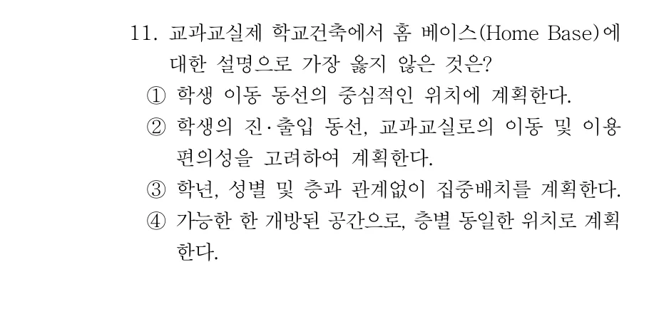 2020 서울시 7급 건축계획학 11번 실제 문제