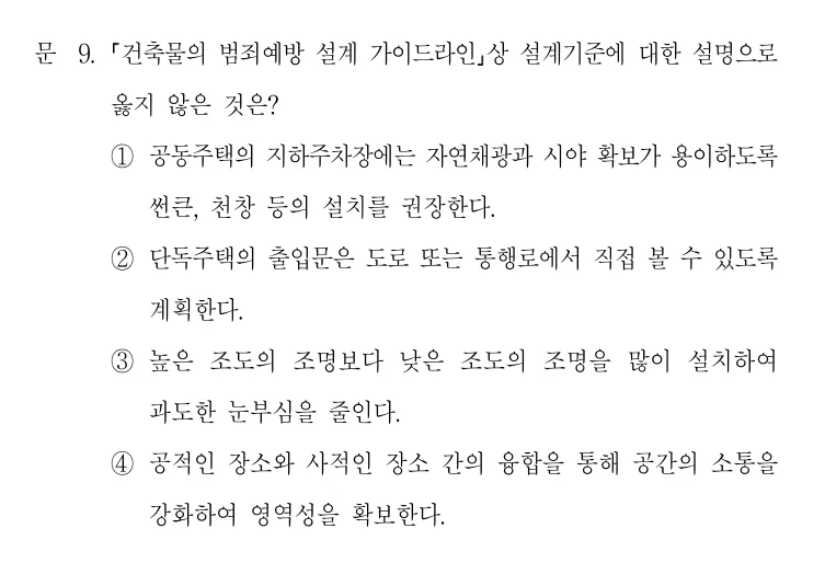 2021 지방직 9급 건축계획 9번 실제 문제