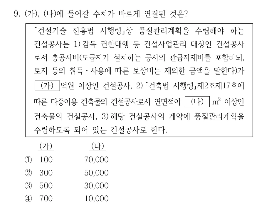 2023 지방직 7급 건축시공학 9번 실제 문제