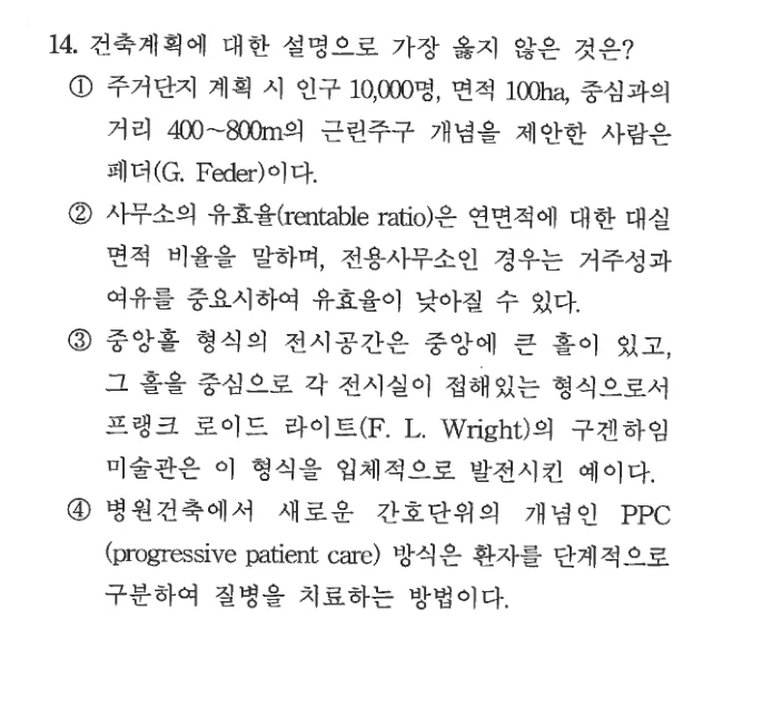 2024 서울시 7급 건축계획학 14번 실제 문제