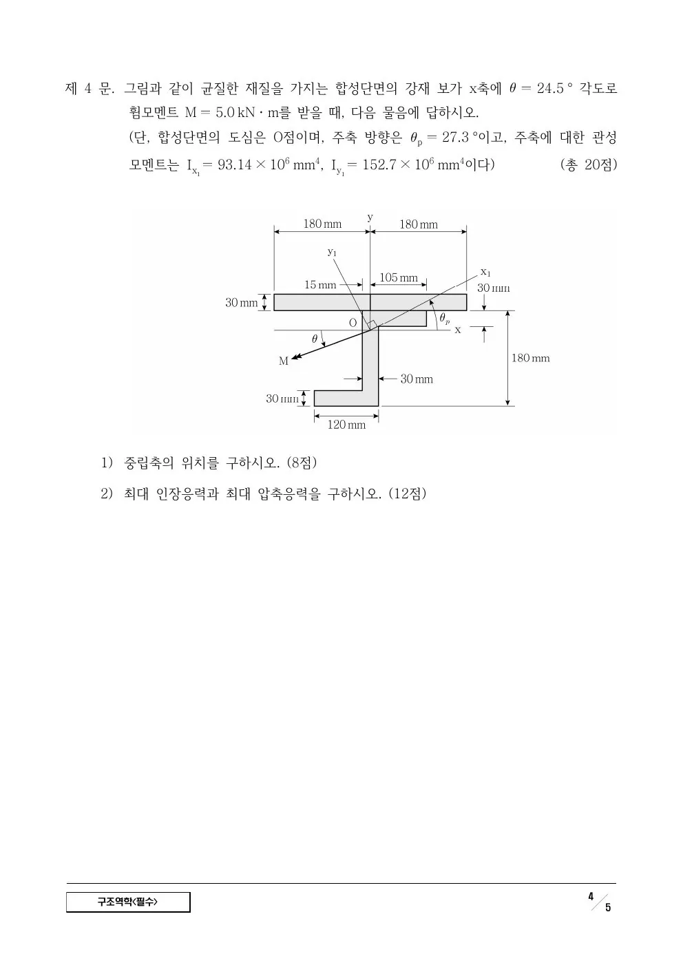 2024년 구조역학(필수) 제4문이 수록된 공식 시험지 4쪽